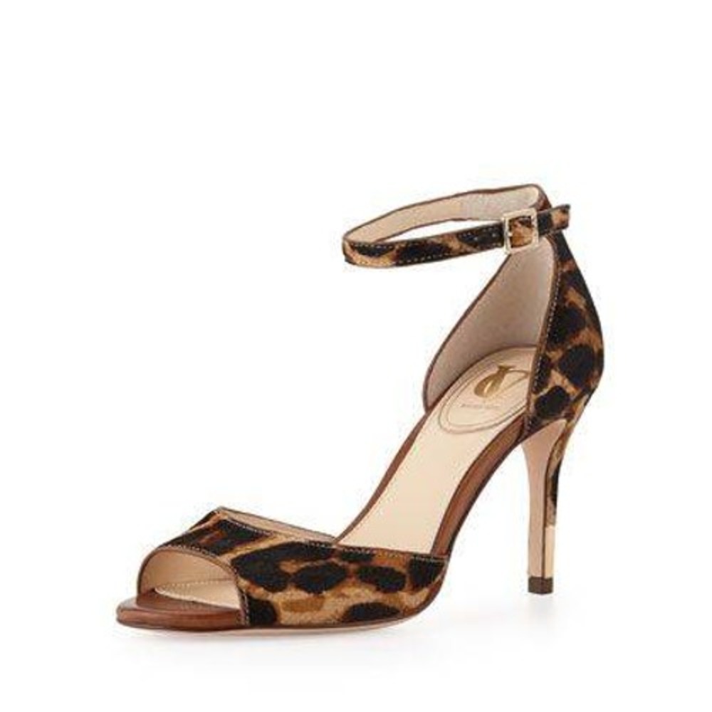 Vince Camuto Signature Leopard Calf Hair Ankle Strap Heels Nilah Sandal 6.5